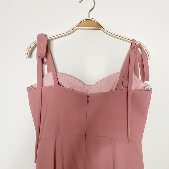 NWT Dessy Collection 3069 BUSTIER CREPE MIDI DRESS bow strap Desert Rose size 12 - Picture 5 of 8
